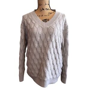 Womens Open Knit Scale Casual Cozy Comfy Fall Warm Pullover Sweater Gray Large